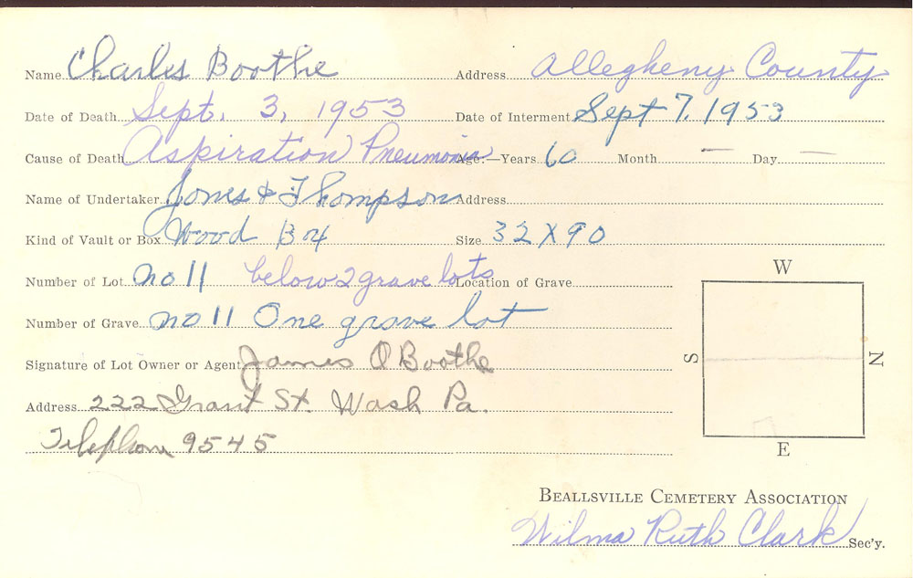 Charles Boothe burial card